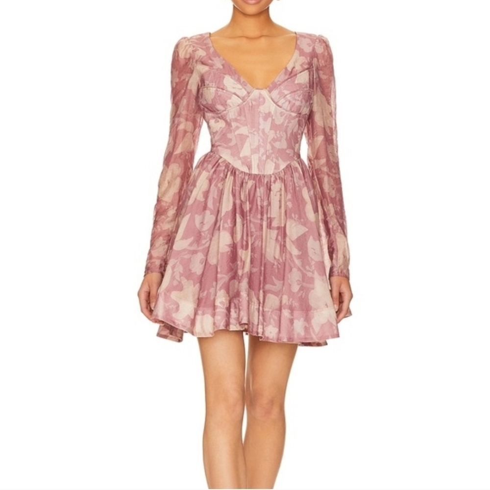 Bardot Pink Floral Long-Sleeve Mini Dress